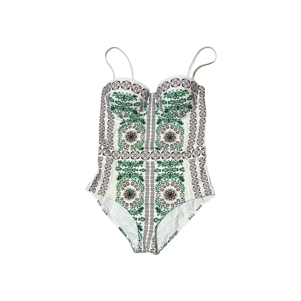 Tory Burch Garden Party Underwire One piece swimsuit balconette sz L resort wear